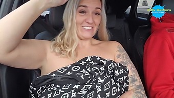 Daring Striptease In Public Car