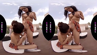 Two Lesbians Sneak Into The Front Yard For A Passionate Encounter, Featuring Harness Sex And Female Ejaculation With Cosplay Elements. A Virtual Reality Experience Starring Solgirl Julia De Lucia And Mia Navarro.