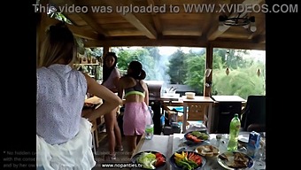 Sensual Outdoor Gathering With Stunning Girls In Skirts And Lingerie