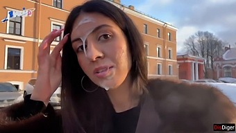 Stunning Woman Parades Around With Semen On Her Face In Broad Daylight, Thanks To A Kind Samaritan - Public Facial