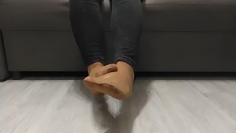 Monika Nylon Unveils Her Shapely Legs In Sheer Nylon Hosiery Following A Full Day