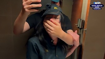 Daring Public Encounter In A Restroom. Eva Soda Seeks Revenge On Mcdonald'S Employee After Spilled Drink - Explicit Footage Of Oral And Intense Intercourse